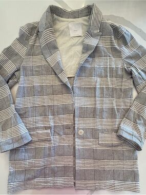 Mango Gray Plaid Single-Button Blazer